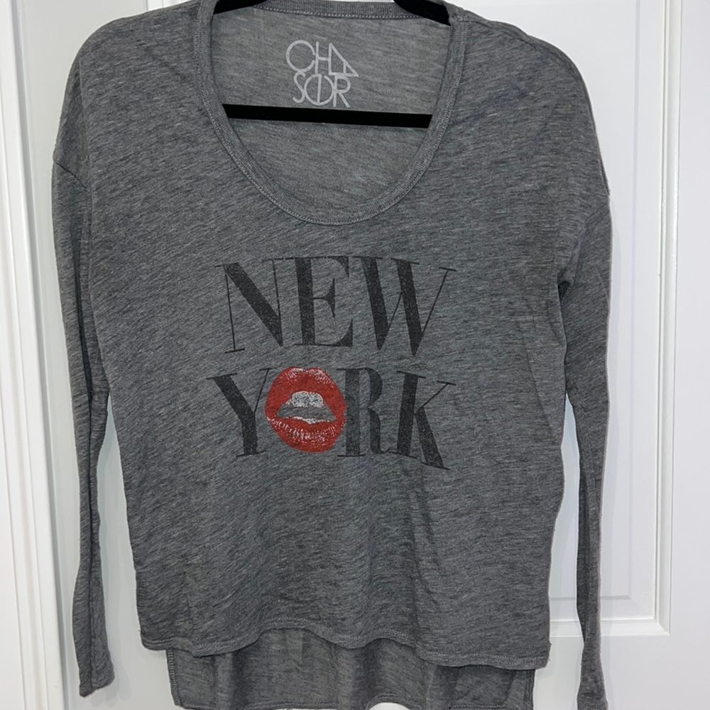 Gray long sleeve graphic tee